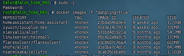 Docker中出现tag显示none镜像的处理方法